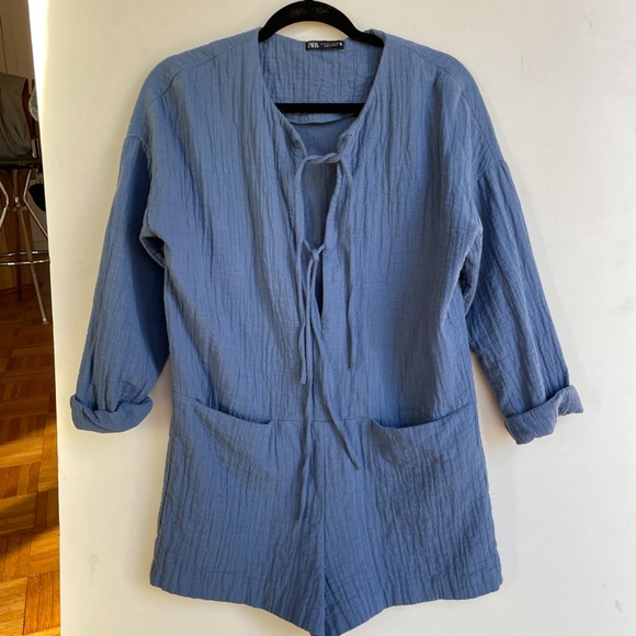 Indigo Blue Zara Jumpsuit Shorts Long Sleeve Small - Picture 2 of 9
